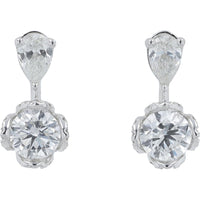 10K White Gold Pear and Round Drop Earrings with Lab Grown Diamonds - 1.50 Carat Total Diamond Weight