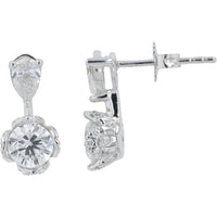 10K White Gold Pear and Round Drop Earrings with Lab Grown Diamonds - 1.50 Carat Total Diamond Weight