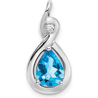 10K White Gold Pear Blue Topaz and Diamond Pendant - 1.35 Carat Swiss Blue Topaz, 0.02 Carat Diamond Accent by Lumare Gioia