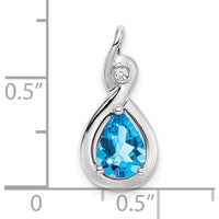 10K White Gold Pear Blue Topaz and Diamond Pendant - 1.35 Carat Swiss Blue Topaz, 0.02 Carat Diamond Accent by Lumare Gioia