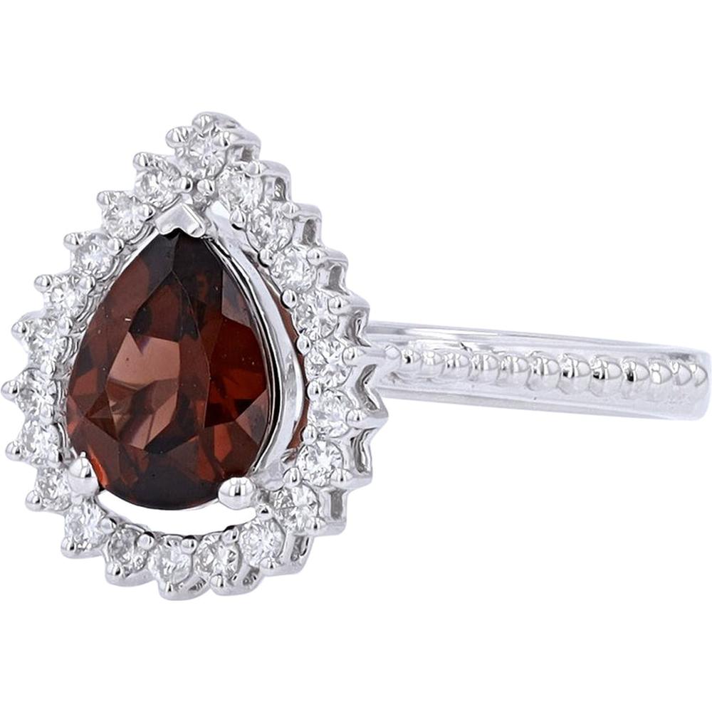 10K White Gold Pear Cut Gemstone Ring with Diamond Accents - 1.25 Carat Gemstone Weight - 0.20 Carat Diamond Weight