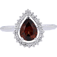 10K White Gold Pear Cut Gemstone Ring with Diamond Accents - 1.25 Carat Gemstone Weight - 0.20 Carat Diamond Weight