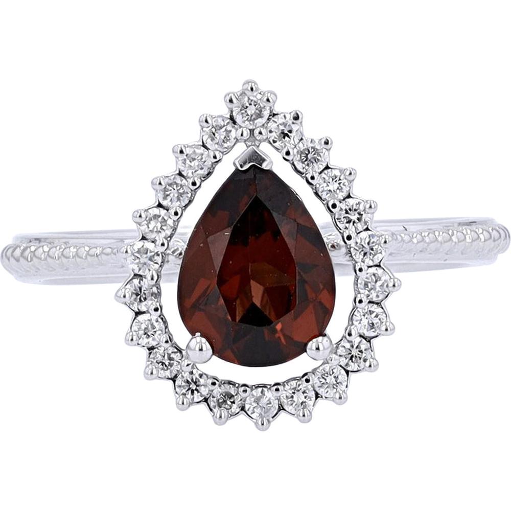 10K White Gold Pear Cut Gemstone Ring with Diamond Accents - 1.25 Carat Gemstone Weight - 0.20 Carat Diamond Weight