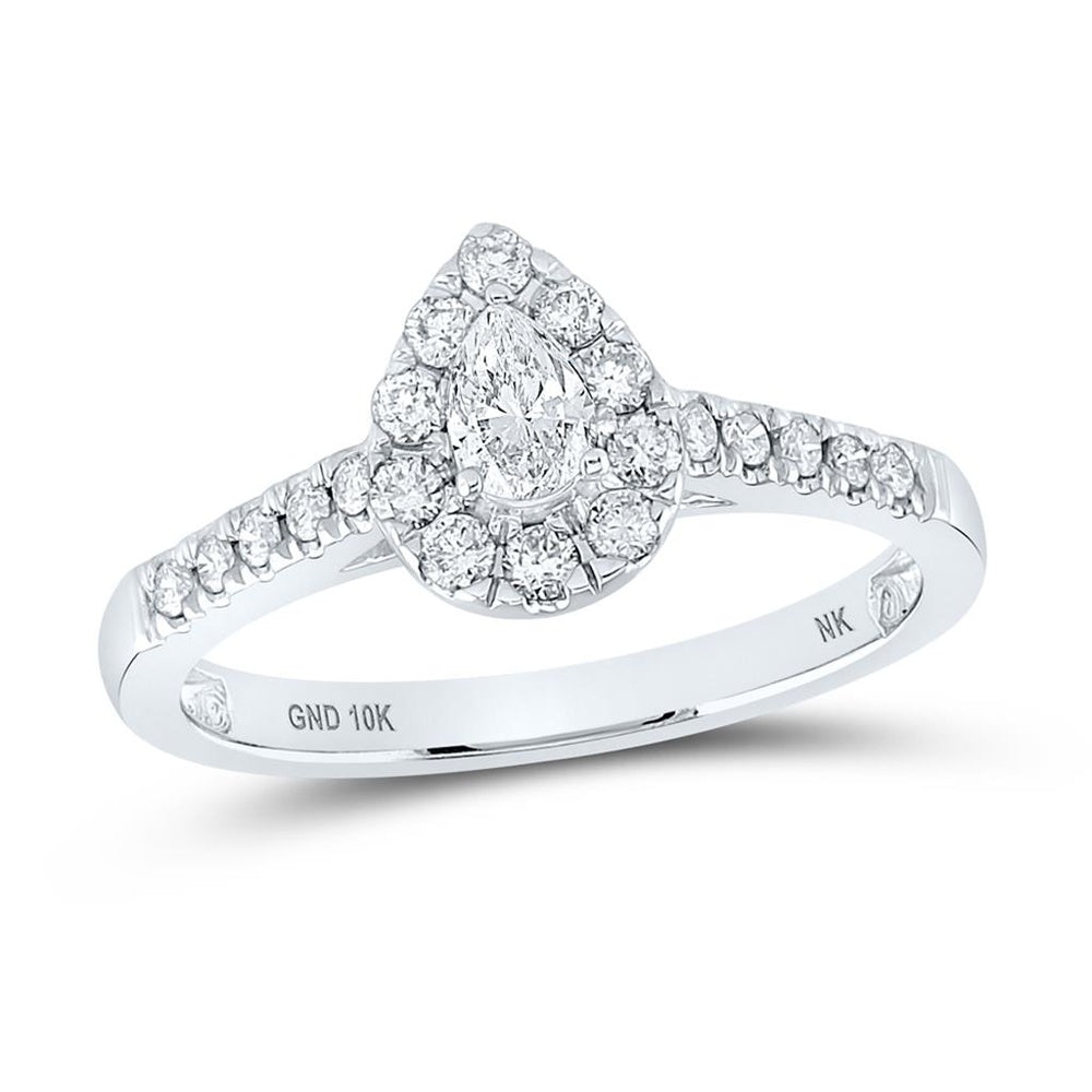 10K White Gold Pear Diamond Bridal Ring - 1/2 Carat Total Diamond Weight