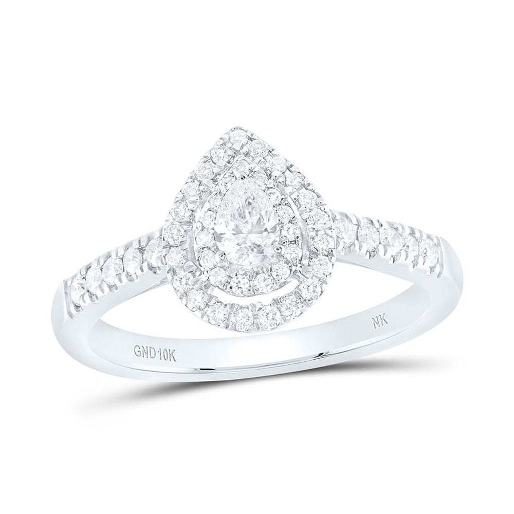 10K White Gold Pear Diamond Bridal Ring - 1/2 Carat Total Diamond Weight