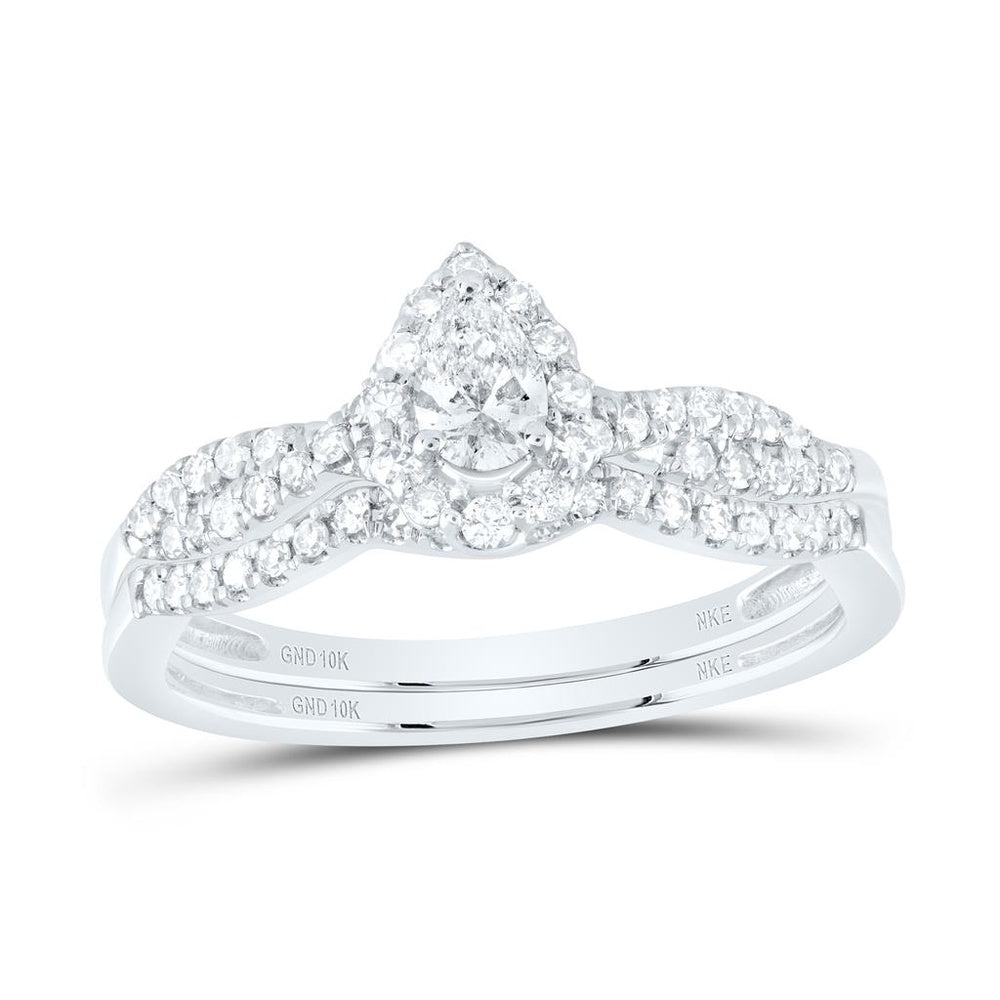 10K White Gold Pear Diamond Bridal Ring Set - 1/2 Carat Total Diamond Weight