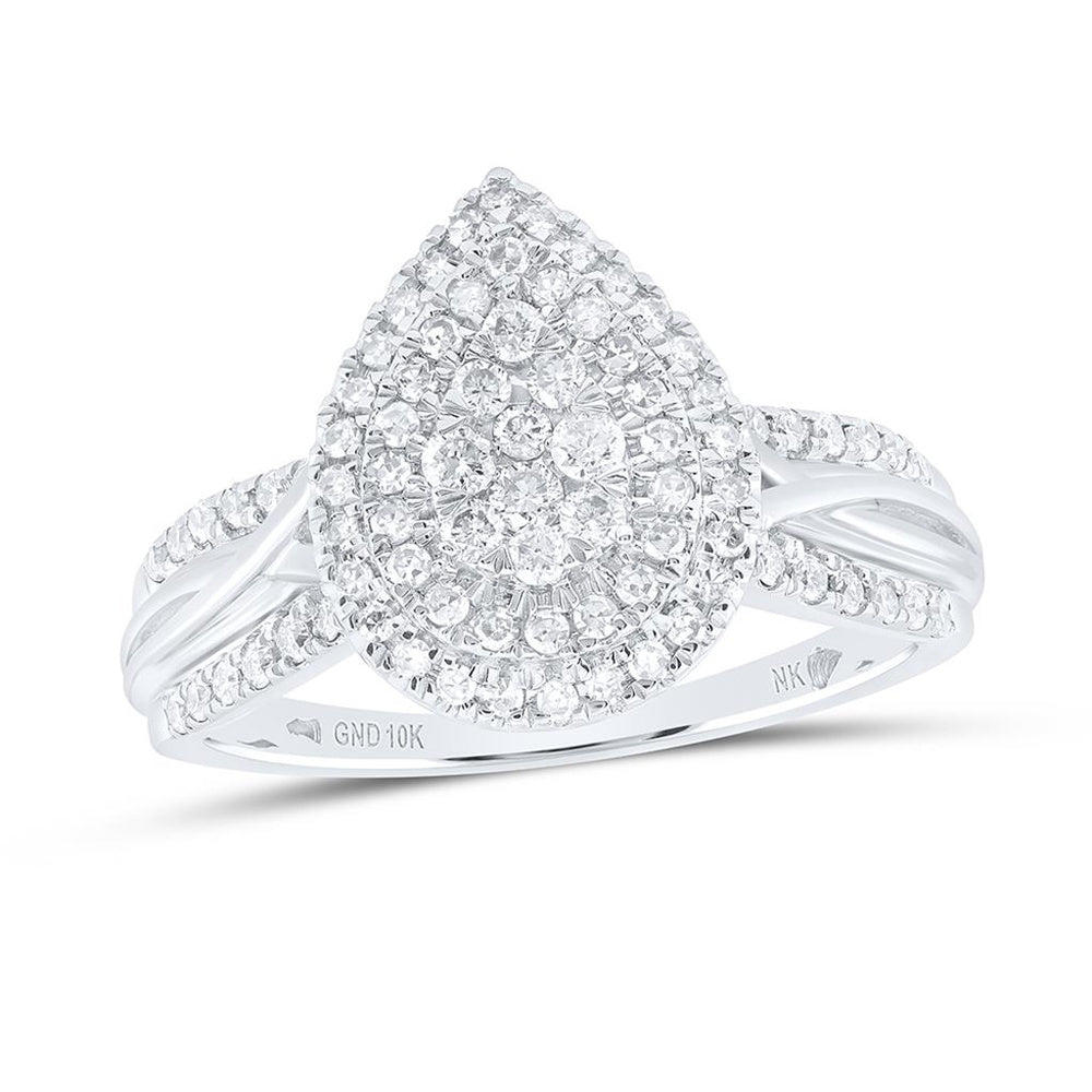 10K White Gold Pear Diamond Ring - 1/2 Carat Total Diamond Weight