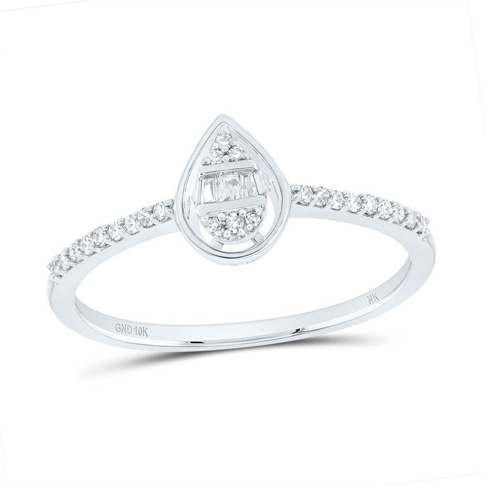 10K White Gold Pear Diamond Ring - 1/8 Carat Total Diamond Weight