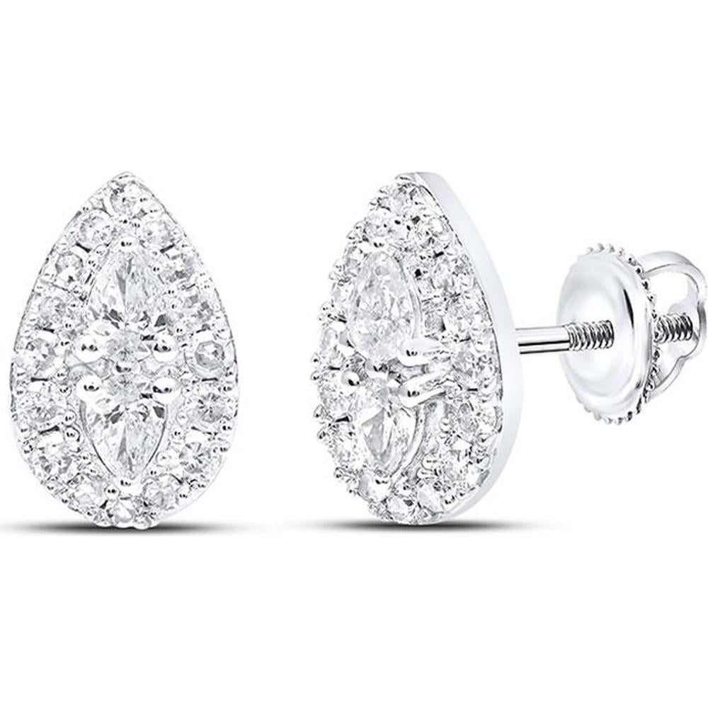 10K White Gold Pear Diamond Teardrop Earrings with Round Diamond Accents - 3/8 Carat Total Diamond Weight
