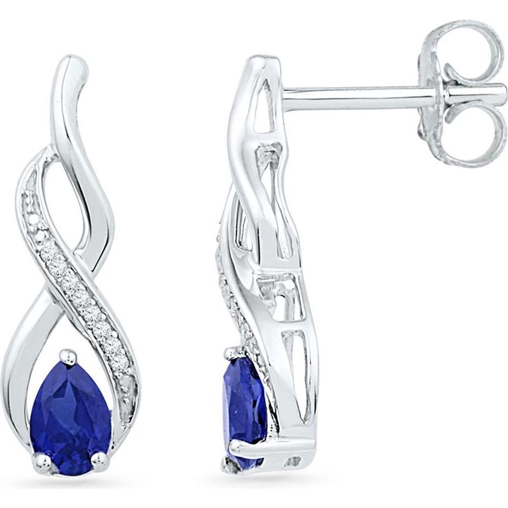 10K White Gold Pear Lab Grown Blue Sapphire & Diamond Stud Earrings - 1.05 Carat Total Gem Weight