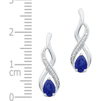 10K White Gold Pear Lab Grown Blue Sapphire & Diamond Stud Earrings - 1.05 Carat Total Gem Weight