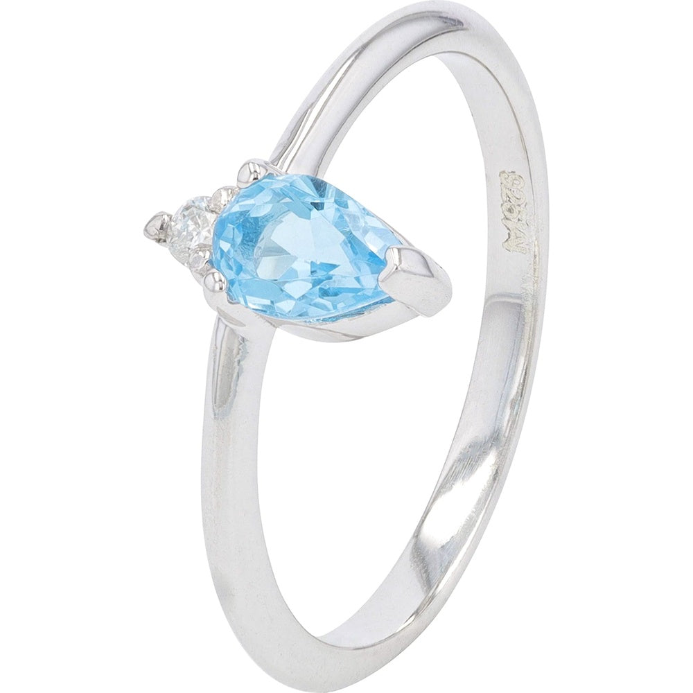 10K White Gold Pear-Shaped Blue Topaz and Diamond Accent Ring - 0.50 Carat Topaz, 0.04 Carat Total Diamond Weight