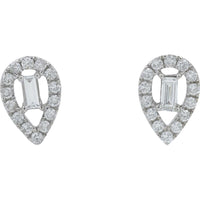 10K White Gold Pear-Shaped Diamond Stud Earrings with Emerald-Cut Center - 0.25 Carat Total Diamond Weight