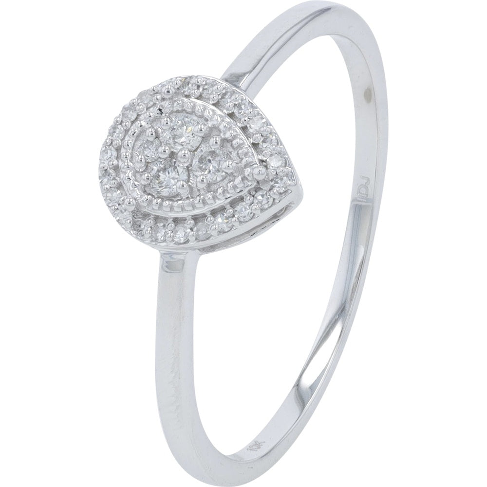 10K White Gold Pear-Shaped Halo Diamond Ring with Milgrain Detailing - 0.10 Carat Total Diamond Weight