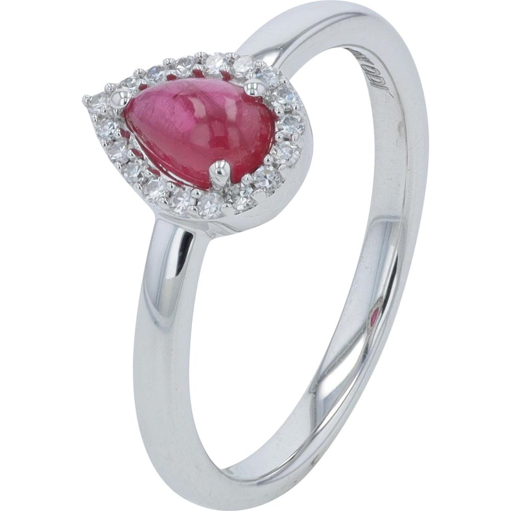 10K White Gold Pear - Shaped Ruby Ring with 0.07 Carat Diamond Halo - 0.70 Carat Total Ruby Weight