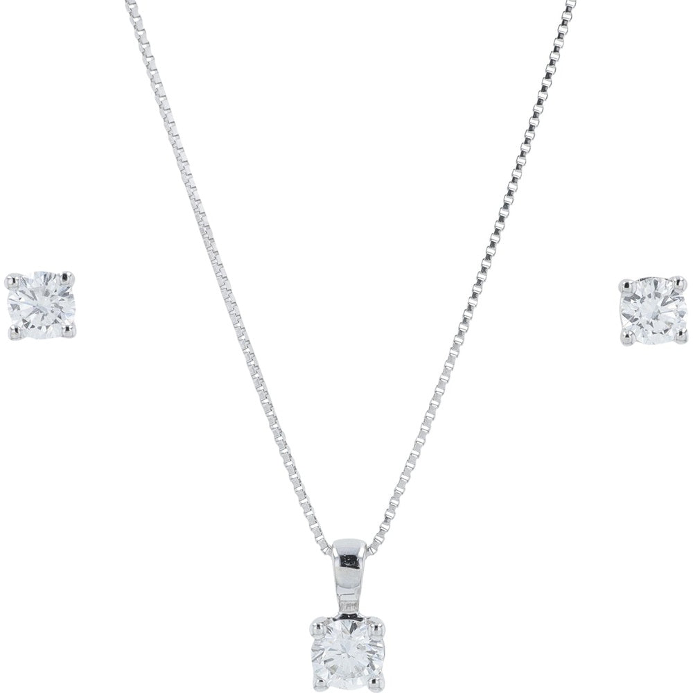 10K White Gold Pendant Necklace and Stud Earring Set with Round Lab-Grown Diamonds - 0.50 Carat Total Diamond Weight