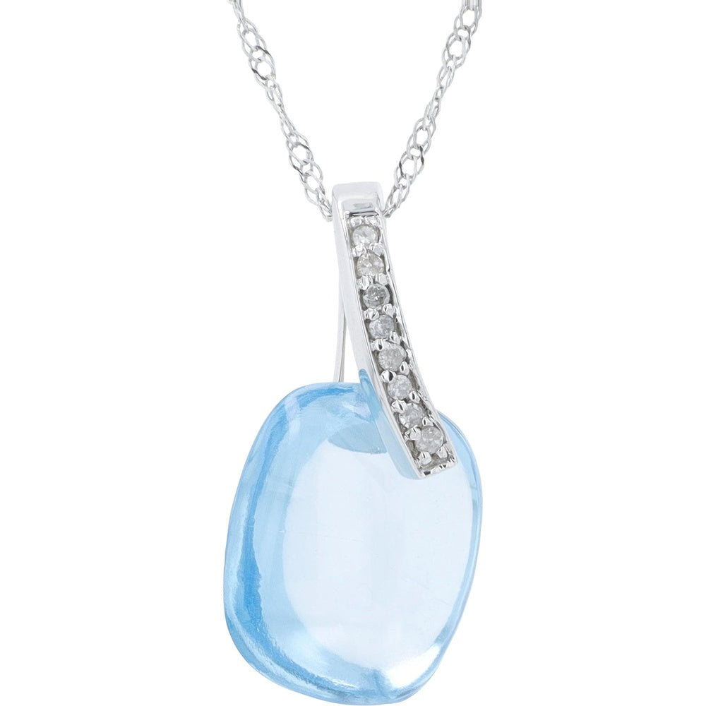 10K White Gold Pendant Necklace with Free-Form Sky Blue Topaz and Round Diamond Accents - 0.04 Carat Total Diamond Weight