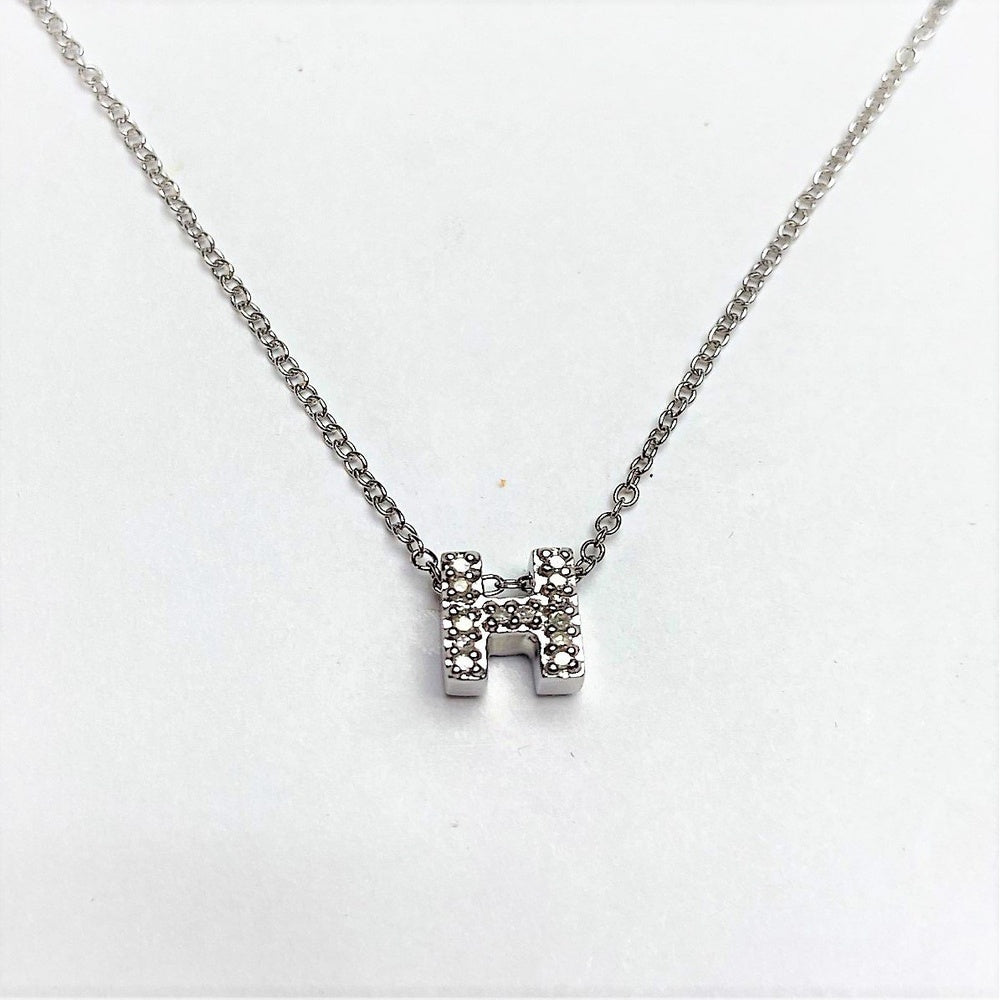 10K White Gold Pendant Necklace with Pave-Set Round Diamonds featuring the Letter H - 0.06 Carat Total Diamond Weight by Auriventus