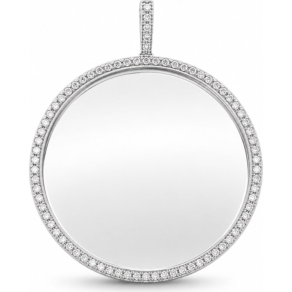 10K White Gold Pendant with 4.33 Carat Total Weight Round Diamond Halo and Engravable Center by Auriventus