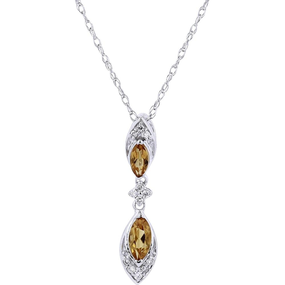 10K White Gold Pendant with Marquise Citrine and 0.04 Carat Diamond Accents
