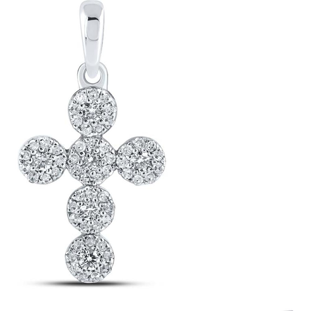 10K White Gold Pendant with Prong-Set Round Diamonds in Circular Cross Design - 0.25 Carat Total Diamond Weight