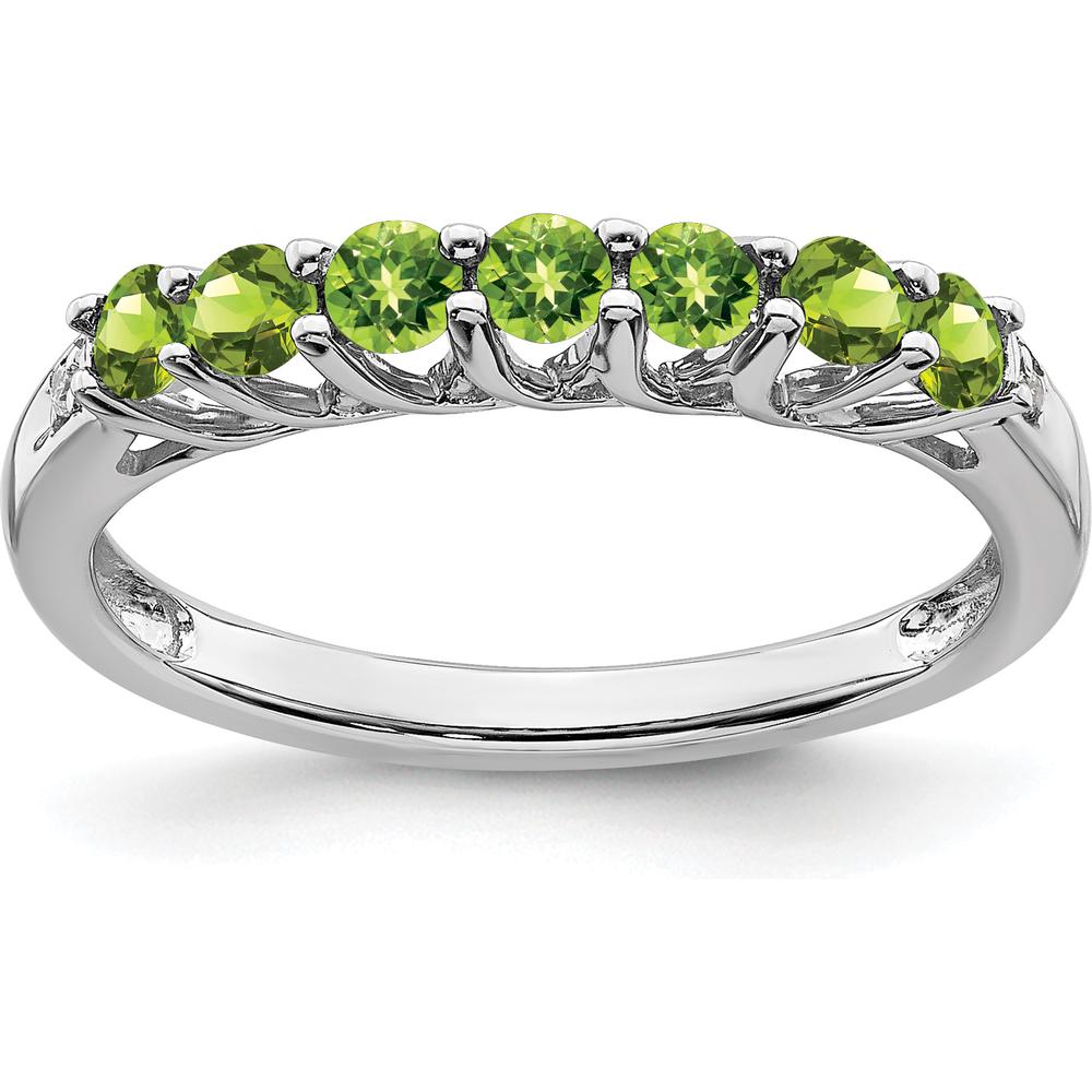 10K White Gold Peridot and Diamond 7-Stone Ring with Natural Green Peridot and Round Diamonds - 0.07 Carat Total Peridot Weight, 0.006 Carat Total Diamond Weight by 0