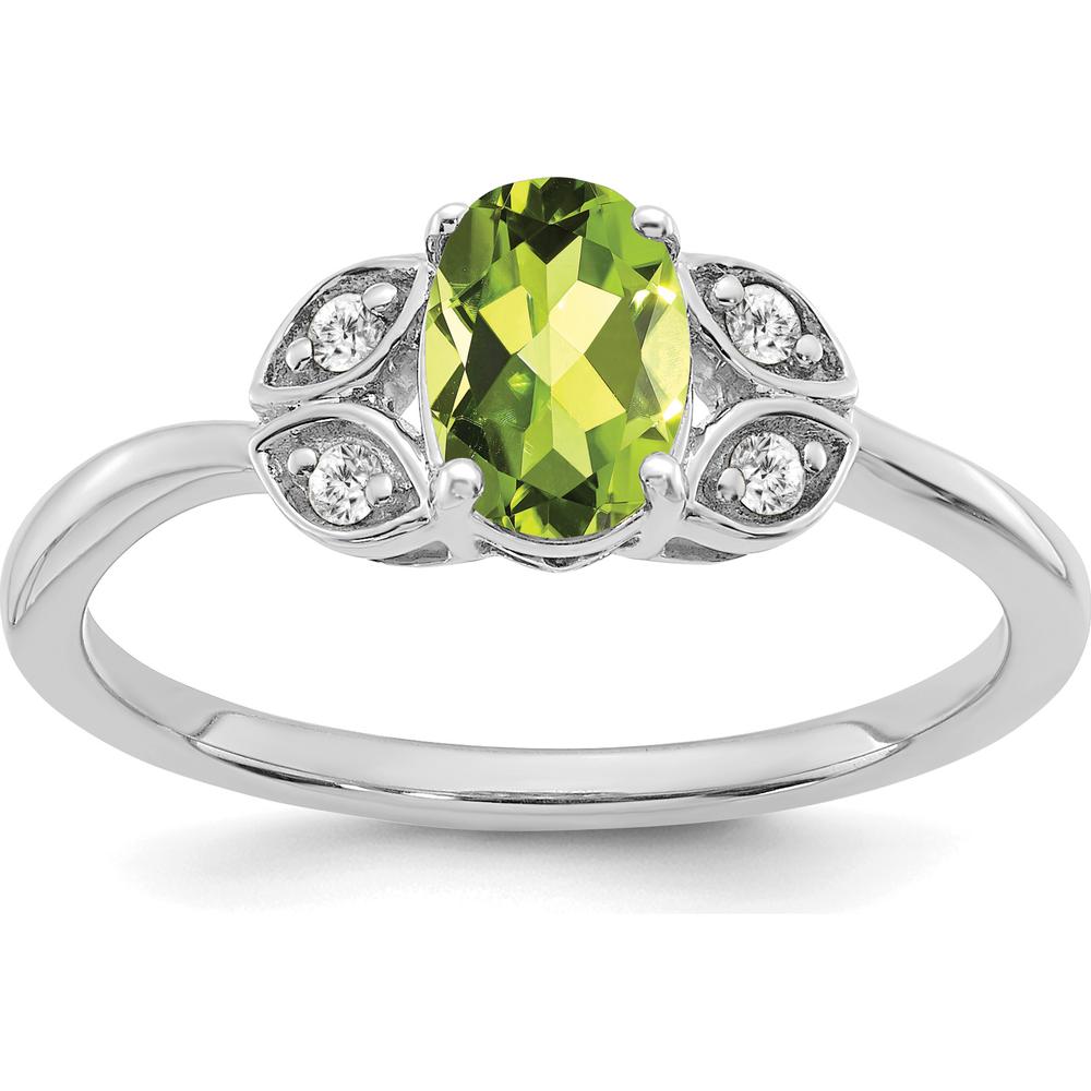 10K White Gold Peridot and Diamond Ring - 0.725 Carat Peridot, 0.06 Carat Total Diamond Weight by 0