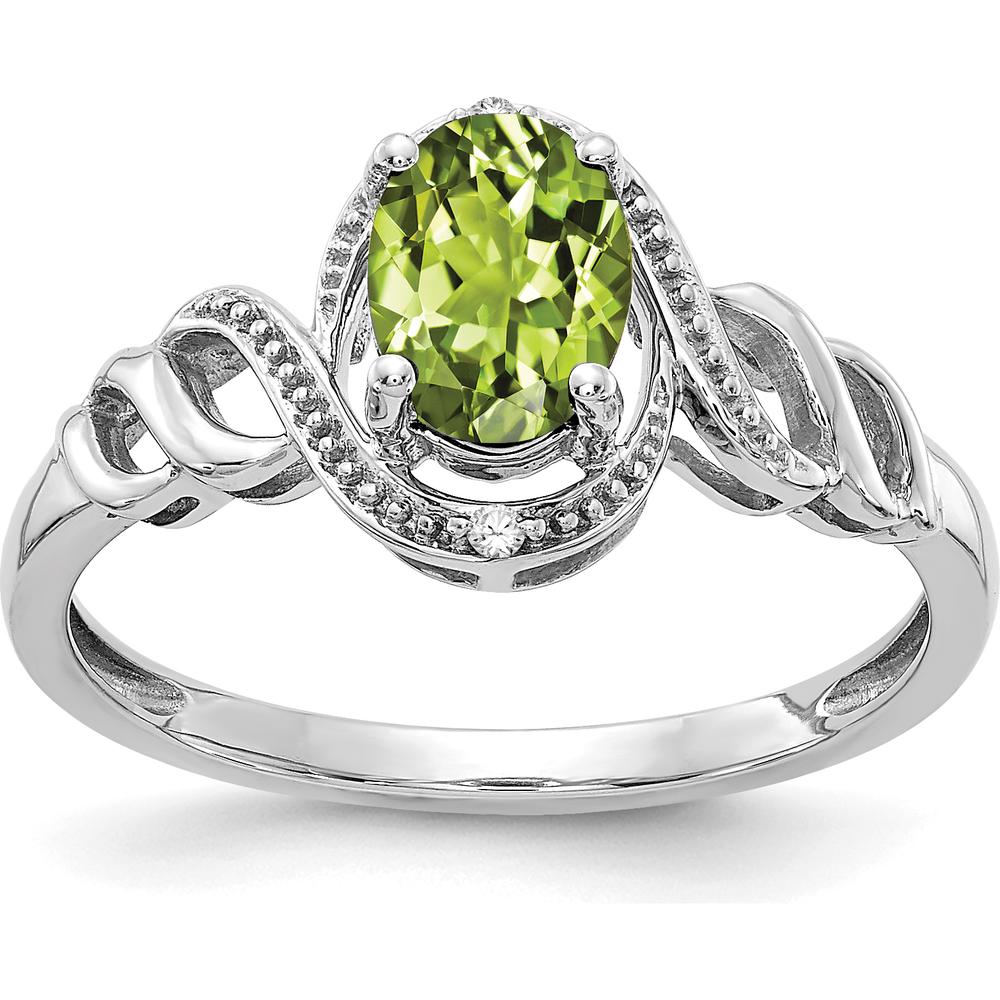 10K White Gold Peridot and Diamond Ring - 0.93 Carat Peridot, 0.02 Carat Total Diamond Weight
