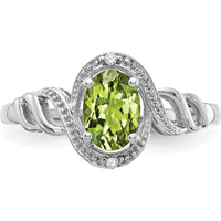 10K White Gold Peridot and Diamond Ring - 0.93 Carat Peridot, 0.02 Carat Total Diamond Weight
