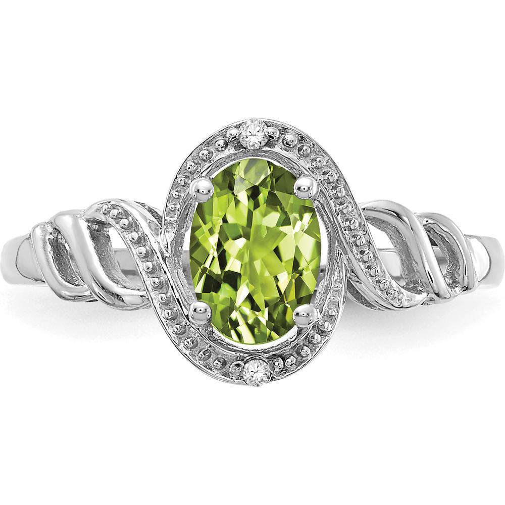 10K White Gold Peridot and Diamond Ring - 0.93 Carat Peridot, 0.02 Carat Total Diamond Weight