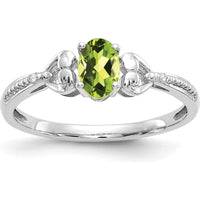 10K White Gold Peridot and Diamond Ring with Oval Peridot - 0.45 Carat Total Weight