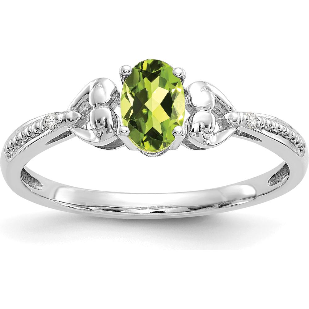 10K White Gold Peridot and Diamond Ring with Oval Peridot - 0.45 Carat Total Weight