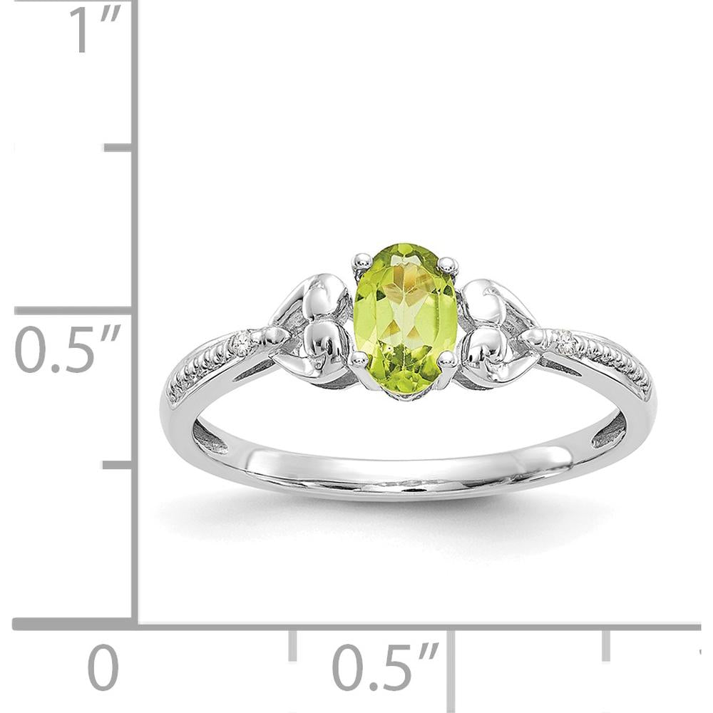 10K White Gold Peridot and Diamond Ring with Oval Peridot - 0.45 Carat Total Weight