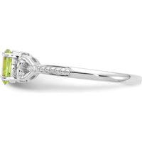 10K White Gold Peridot and Diamond Ring with Oval Peridot - 0.45 Carat Total Weight
