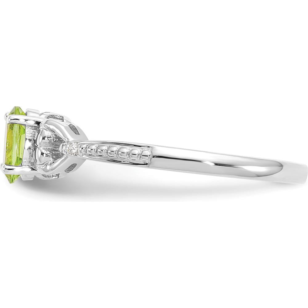 10K White Gold Peridot and Diamond Ring with Oval Peridot - 0.45 Carat Total Weight