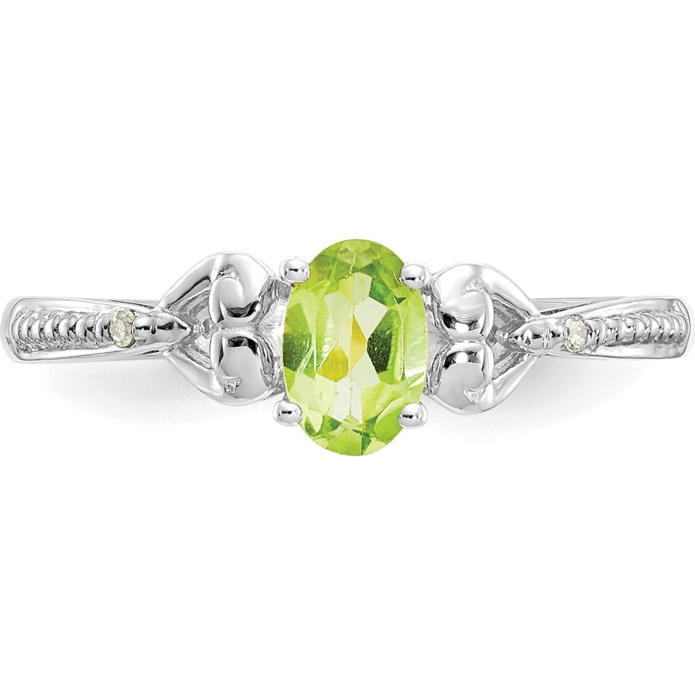10K White Gold Peridot and Diamond Ring with Oval Peridot - 0.45 Carat Total Weight