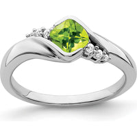 10K White Gold Peridot and Round Diamond Ring with Cushion Cut Peridot - 0.65 Carat Peridot and 0.035 Carat Diamond Weight by 0