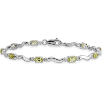10K White Gold Peridot Bracelet with 9 Oval-Cut Natural Peridots - 0.25 Carats Total Gem Weight by Oro Pregiato