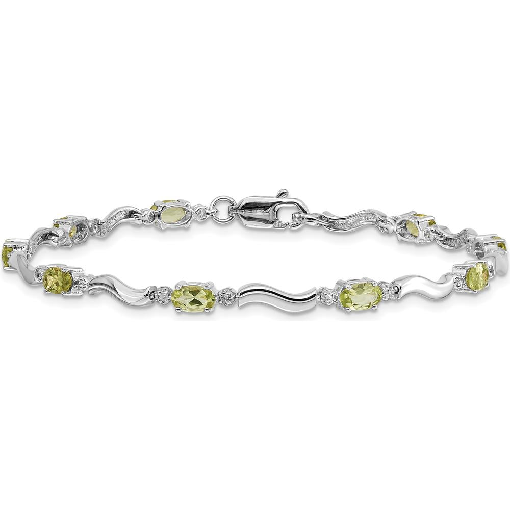 10K White Gold Peridot Bracelet with 9 Oval-Cut Natural Peridots - 0.25 Carats Total Gem Weight by Oro Pregiato