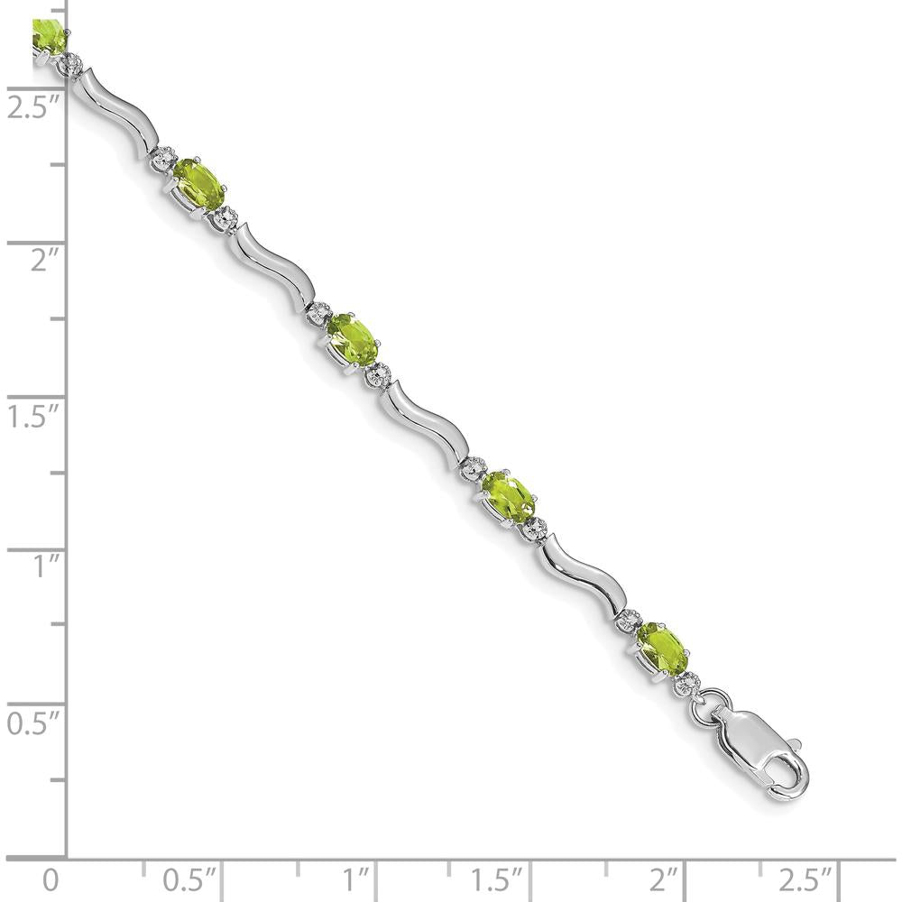 10K White Gold Peridot Bracelet with 9 Oval-Cut Natural Peridots - 0.25 Carats Total Gem Weight by Oro Pregiato