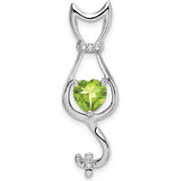 10K White Gold Peridot Heart-Shaped Cat Pendant with Round Diamond Accents - 0.99 Carat Total Peridot Weight by Lumare Gioia