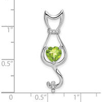 10K White Gold Peridot Heart-Shaped Cat Pendant with Round Diamond Accents - 0.99 Carat Total Peridot Weight by Lumare Gioia