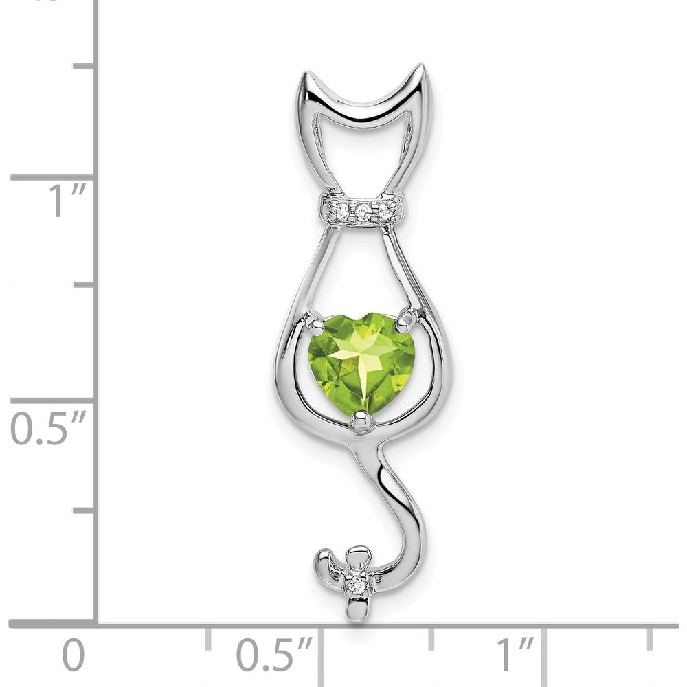 10K White Gold Peridot Heart-Shaped Cat Pendant with Round Diamond Accents - 0.99 Carat Total Peridot Weight by Lumare Gioia
