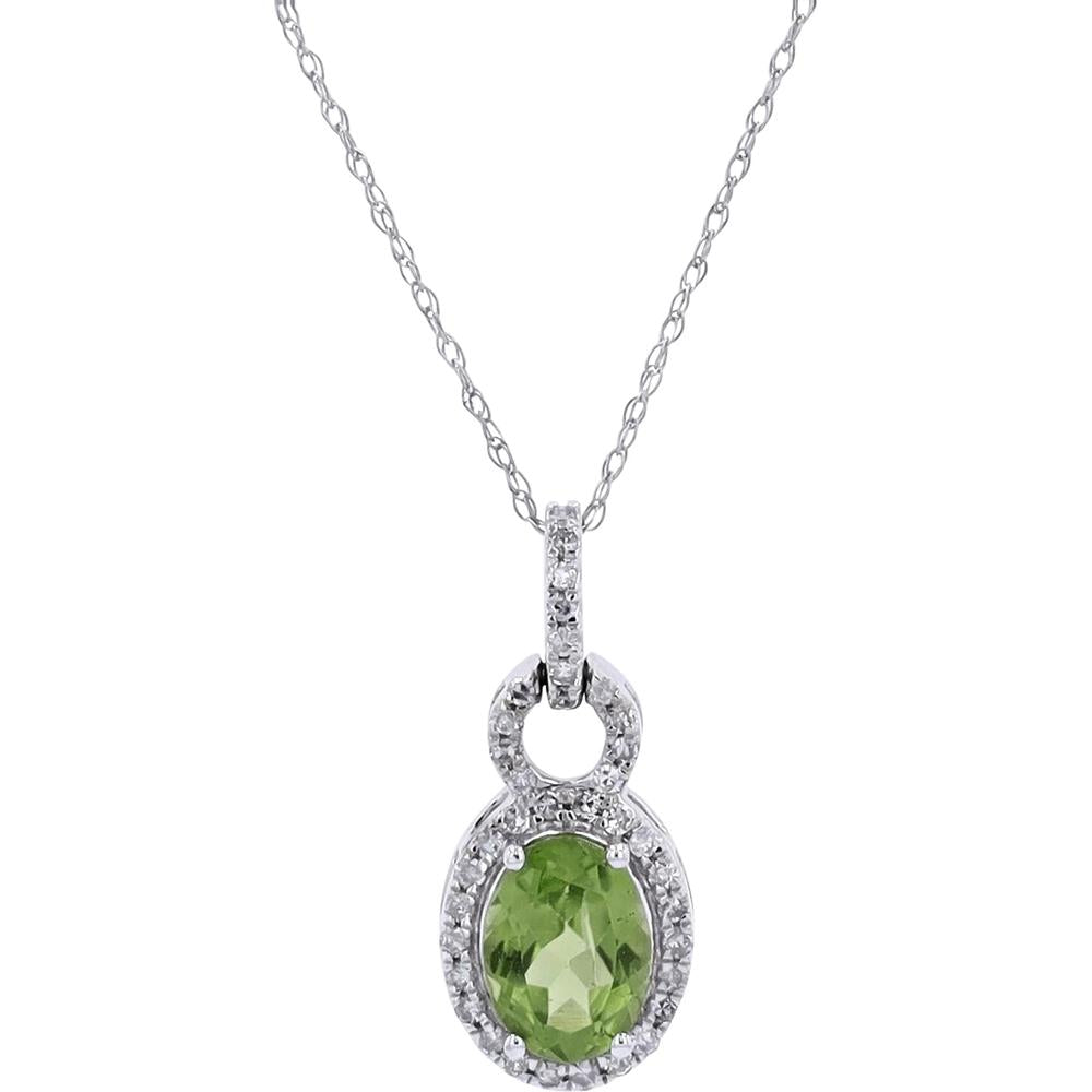 10K White Gold Peridot Pendant with Diamond Halo - 0.20 Carat Total Diamond Weight