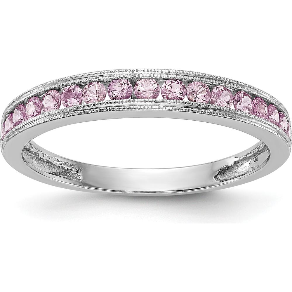 10K White Gold Pink Sapphire Channel Set Band Ring with 17 Round Sapphires - 0.34 Carat Total Sapphire Weight by 0