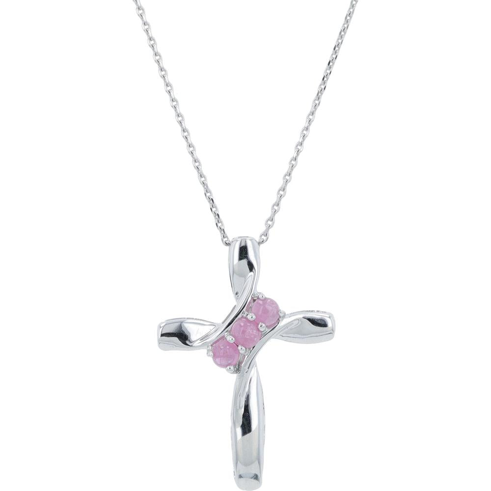 10K White Gold Pink Sapphire Cross Pendant - 0.22 Carats Total Weight