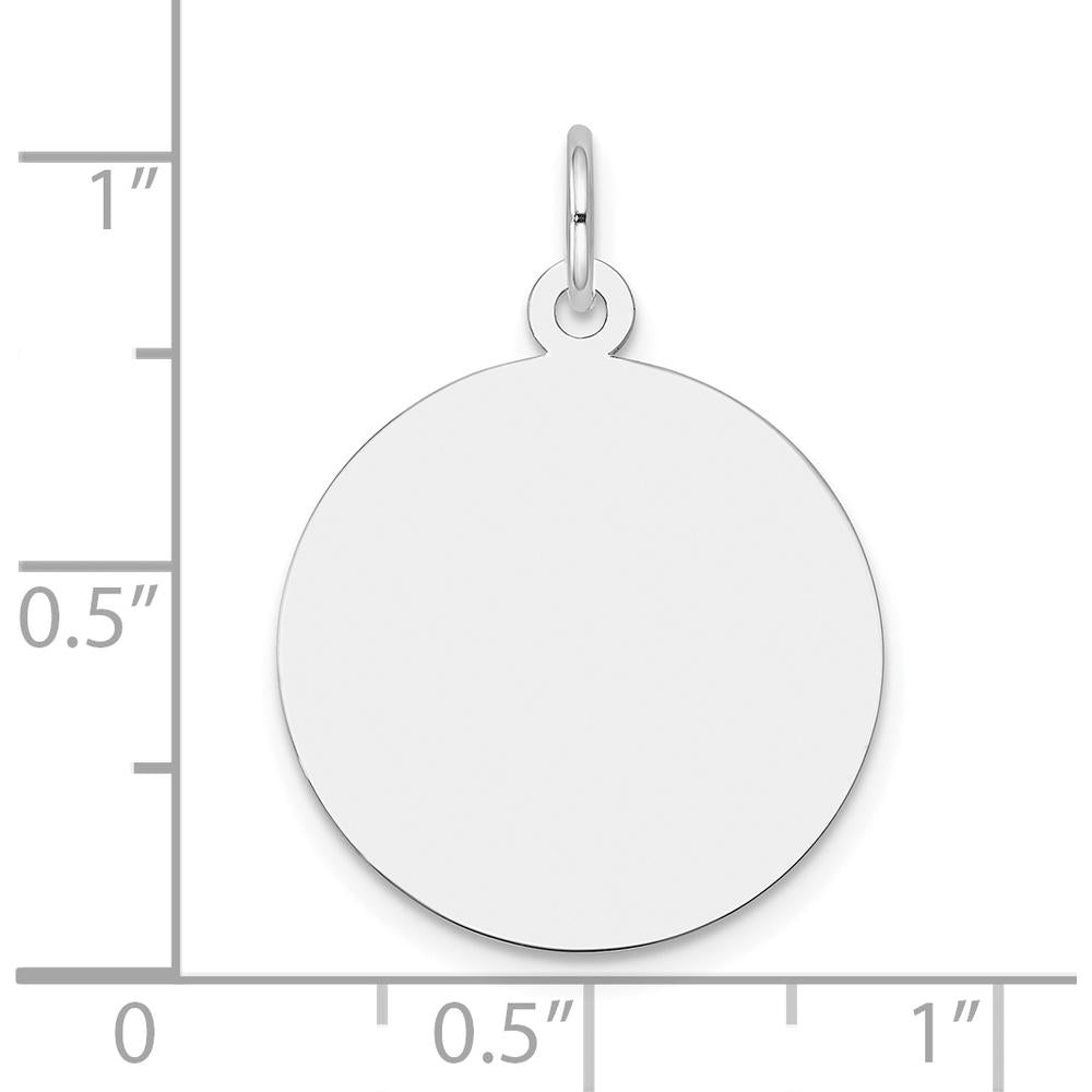 10K White Gold Plain Circular Engravable Disc Charm with Polished Back - 19mm