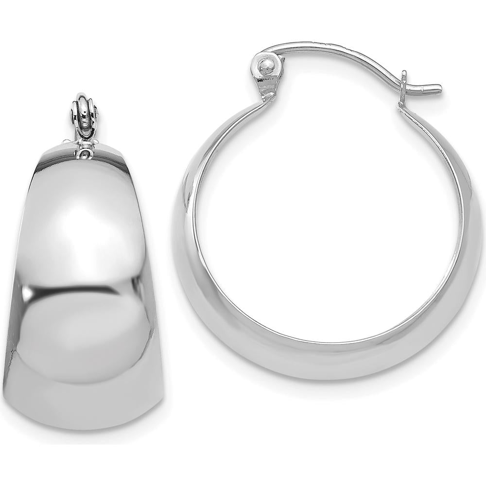 10K White Gold Polished 10.5mm Tapered Hoop Earrings - Rhodium Plated