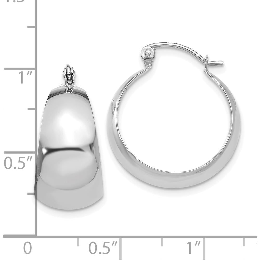 10K White Gold Polished 10.5mm Tapered Hoop Earrings - Rhodium Plated