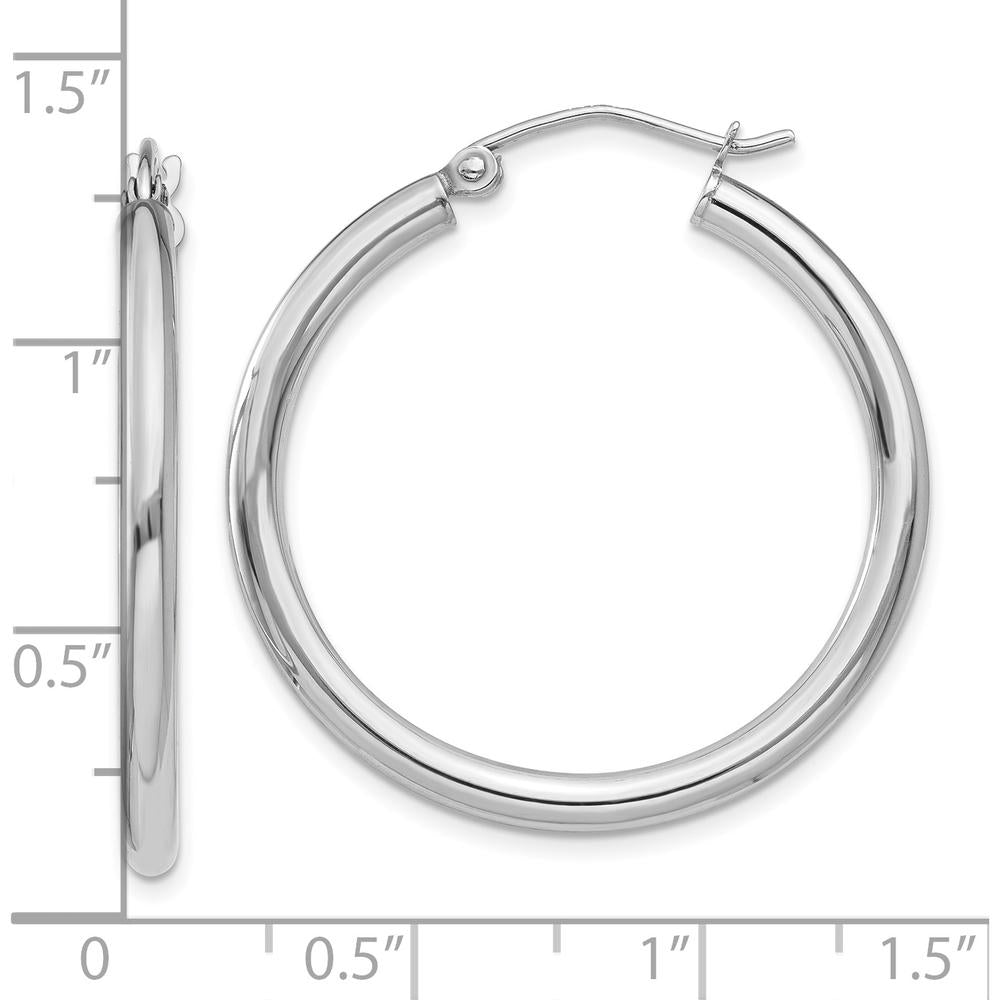 10K White Gold Polished 2.5mm Lightweight Tube Hoop Earrings